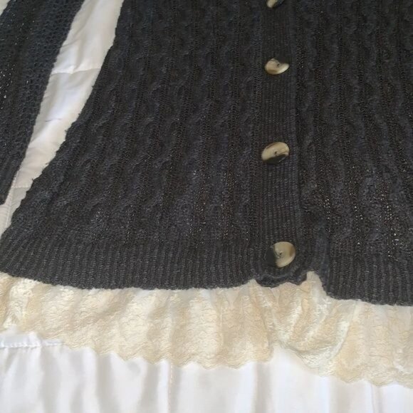 Arizona Jeans Black Knit Lace Hem Cardigan Sweater XXL - Picture 6 of 9